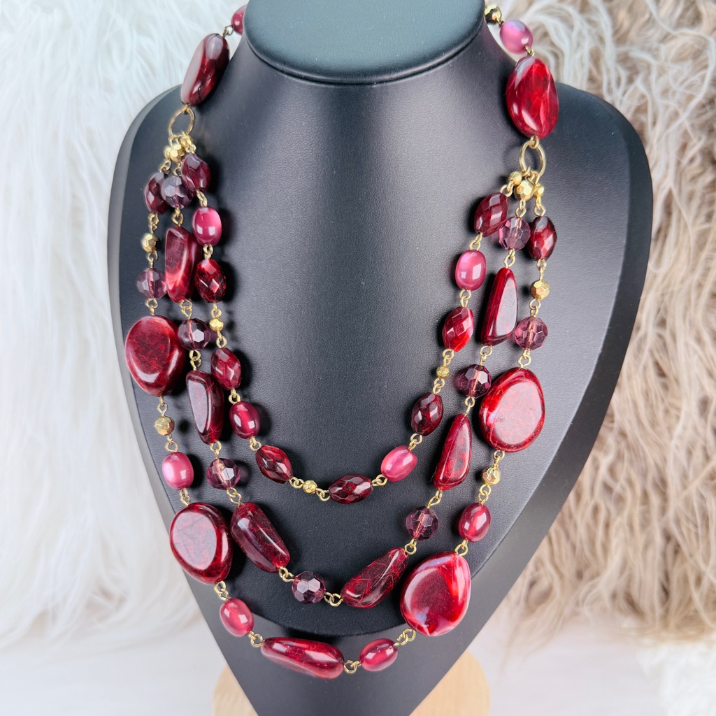 Vintage Robert Rose Lightweight Purple Accent Three Strand Costume Necklace 34$